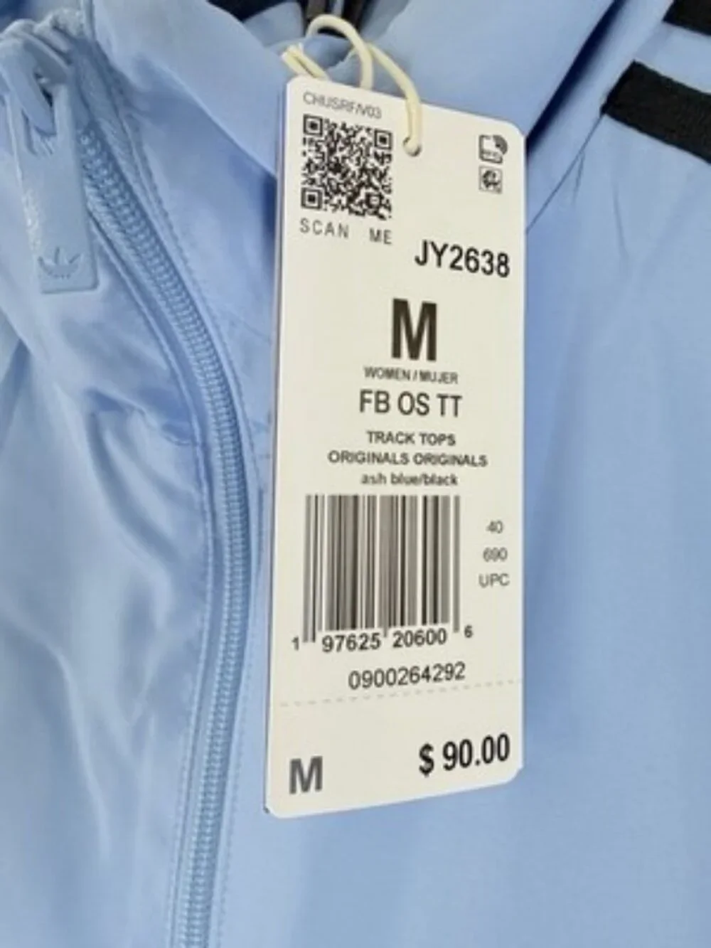 Adidas Originals Track Jacket Medium Ash Blue Black 3 Stripes Full Zip New NWT